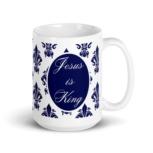 Jesus is King Blue Christian Mug | White Glossy Christian Mug Gift